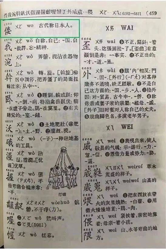 《新华字典》1957年版内文“倭”字