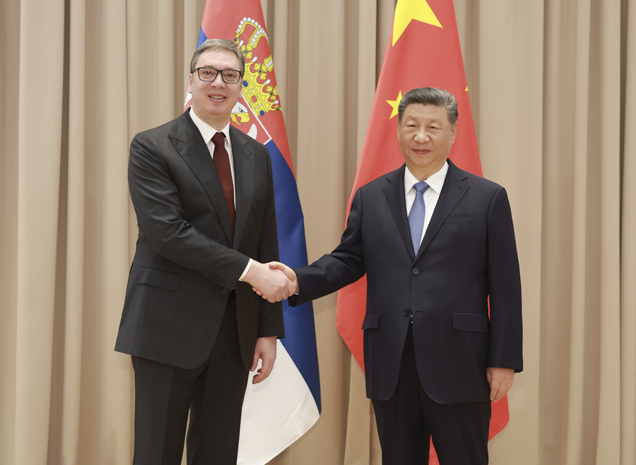 　　当地时间5月9日下午，国家主席习近平在莫斯科出席纪念苏联伟大卫国战争胜利80周年庆典期间会见塞尔维亚总统武契奇。新华社记者 丁海涛 摄