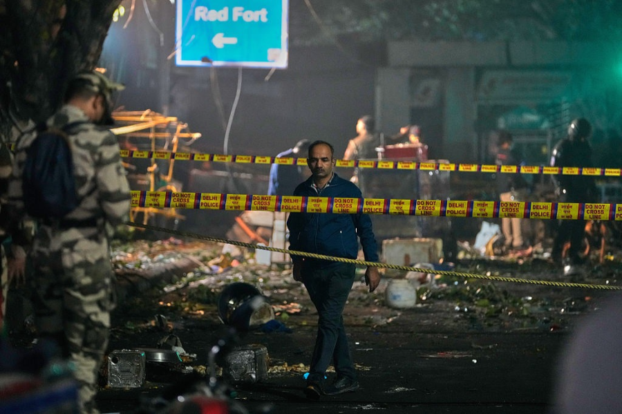△印度首都新德里发生汽车爆炸事件现场