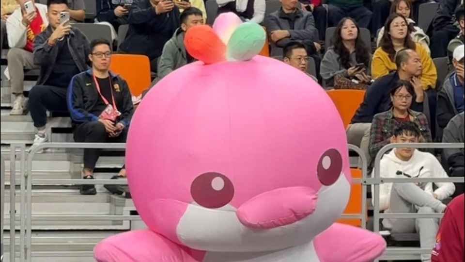15th National Games mascot shows off playful moves at basketball match