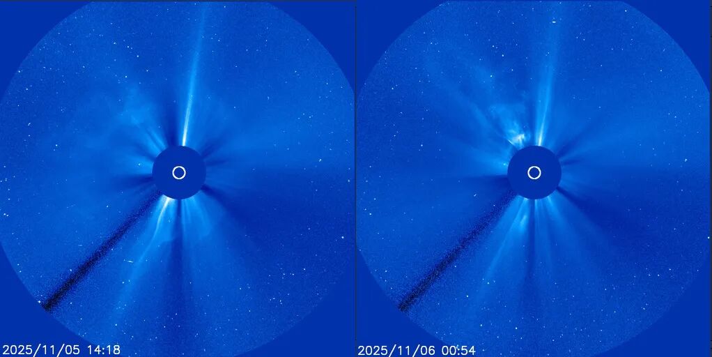 先后两次耀斑爆发都伴随着CME。图片来源:空间天气