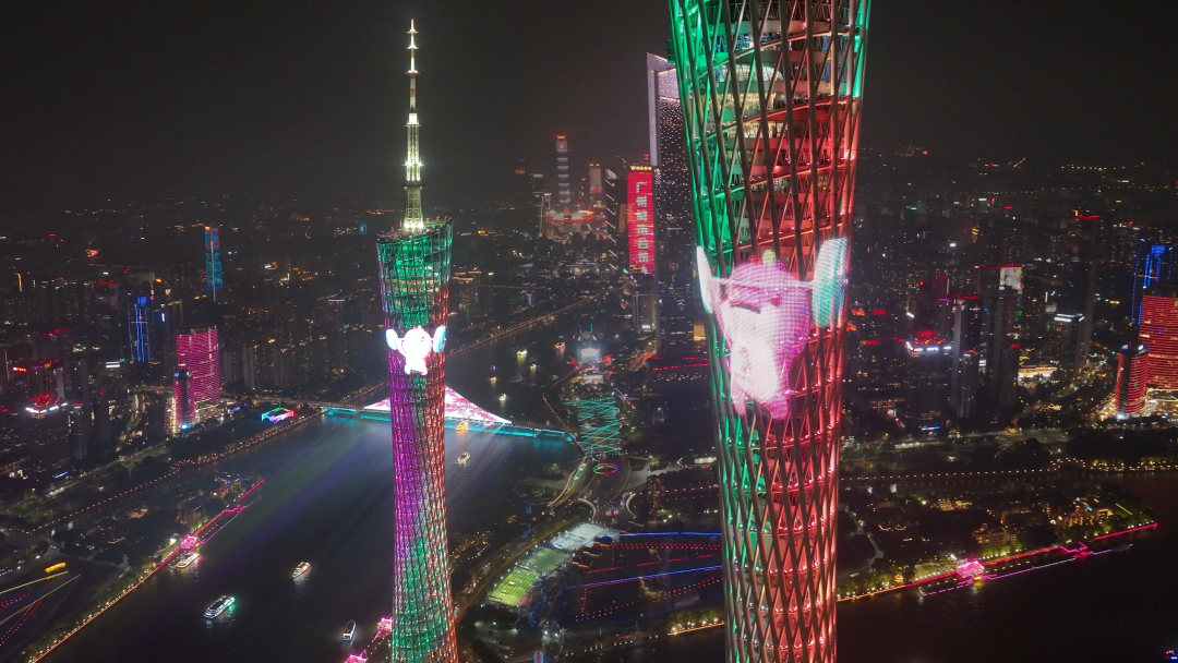 广州塔全运会主题灯光。