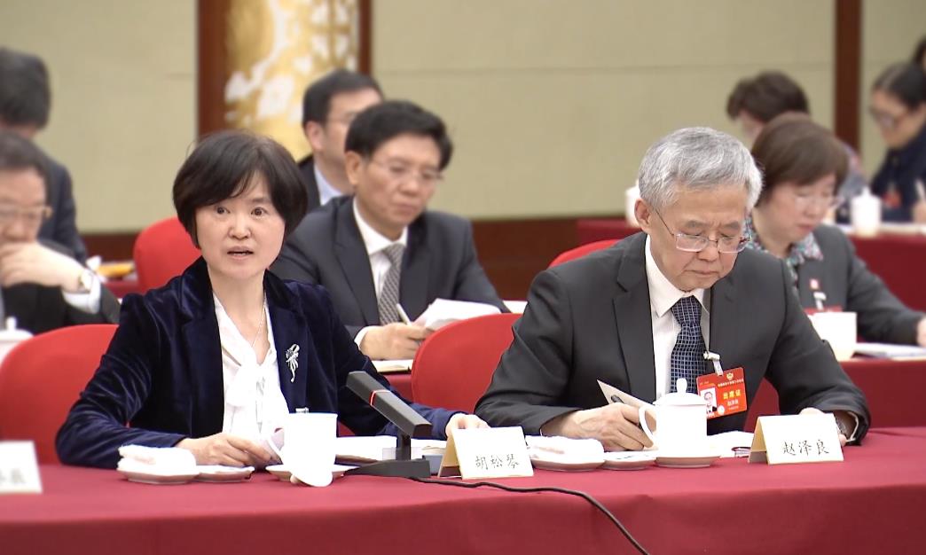 胡松琴委员在联组会上就“加强新污染物治理”发言。