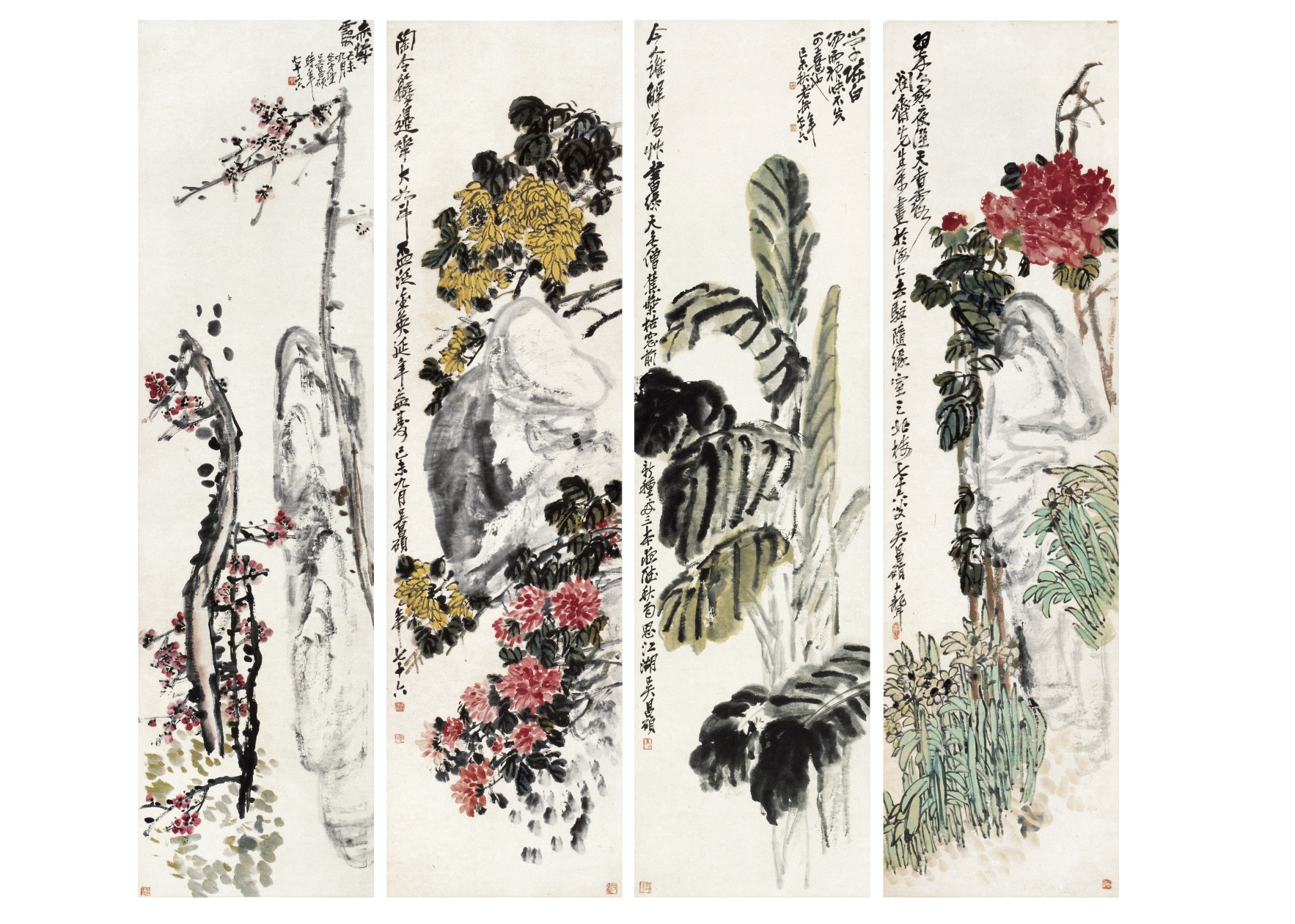 吴昌硕 《设色四季花卉图》