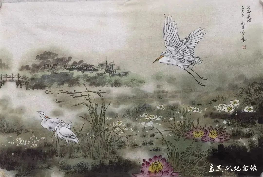 马志江创作的国画《北洛菱鸥》