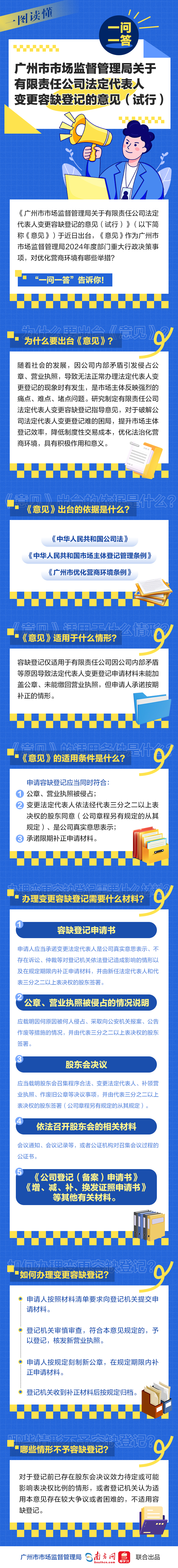 【一图读懂】《广州市市场监督管理局关于有限责任公司法定代表人变更容缺登记的意见（试行）》一问一答