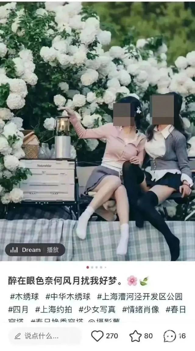 博主爬上岗亭与木绣球合影引发争议。图片来自网络 博主爬上岗亭与木绣球合影引发争议。图片来自网络