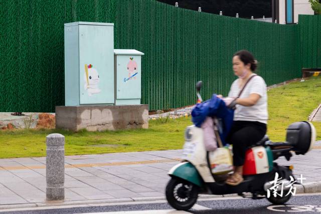 美化后的电箱成为奥体路上的一道风景线。