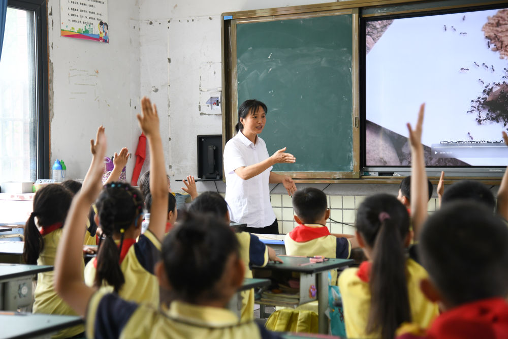 5月31日，学生在科学课上与老师互动。新华社记者 胥冰洁 摄