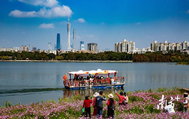 广州海珠湖，大批游客趁着好天气前来游玩。