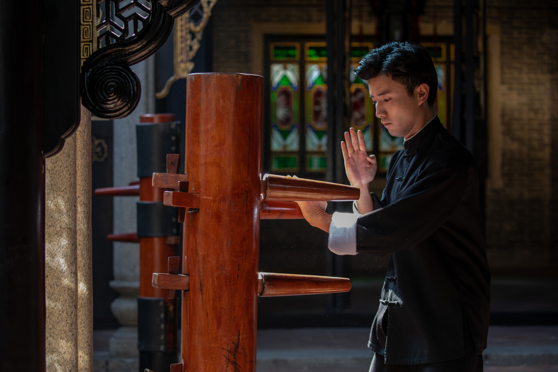 One martial arts master demonstrates Wing Chun at Liang Garden, Foshan, Guangdong