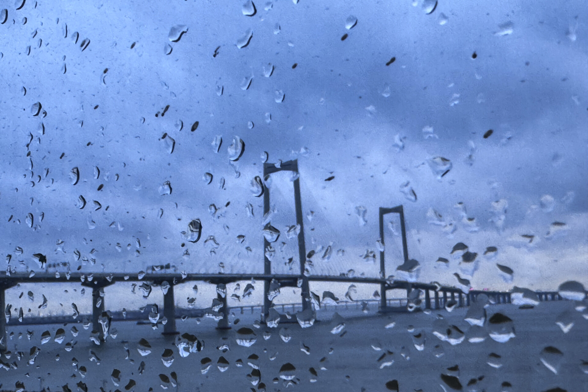 Shenzhen-Zhongshan Link bridge seen through a blurry window