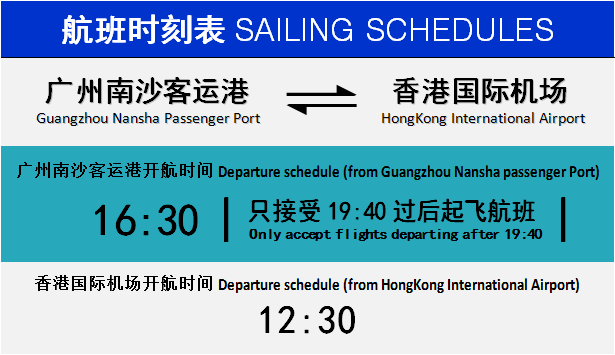 南沙客运港往返香港国际机场航班时刻表