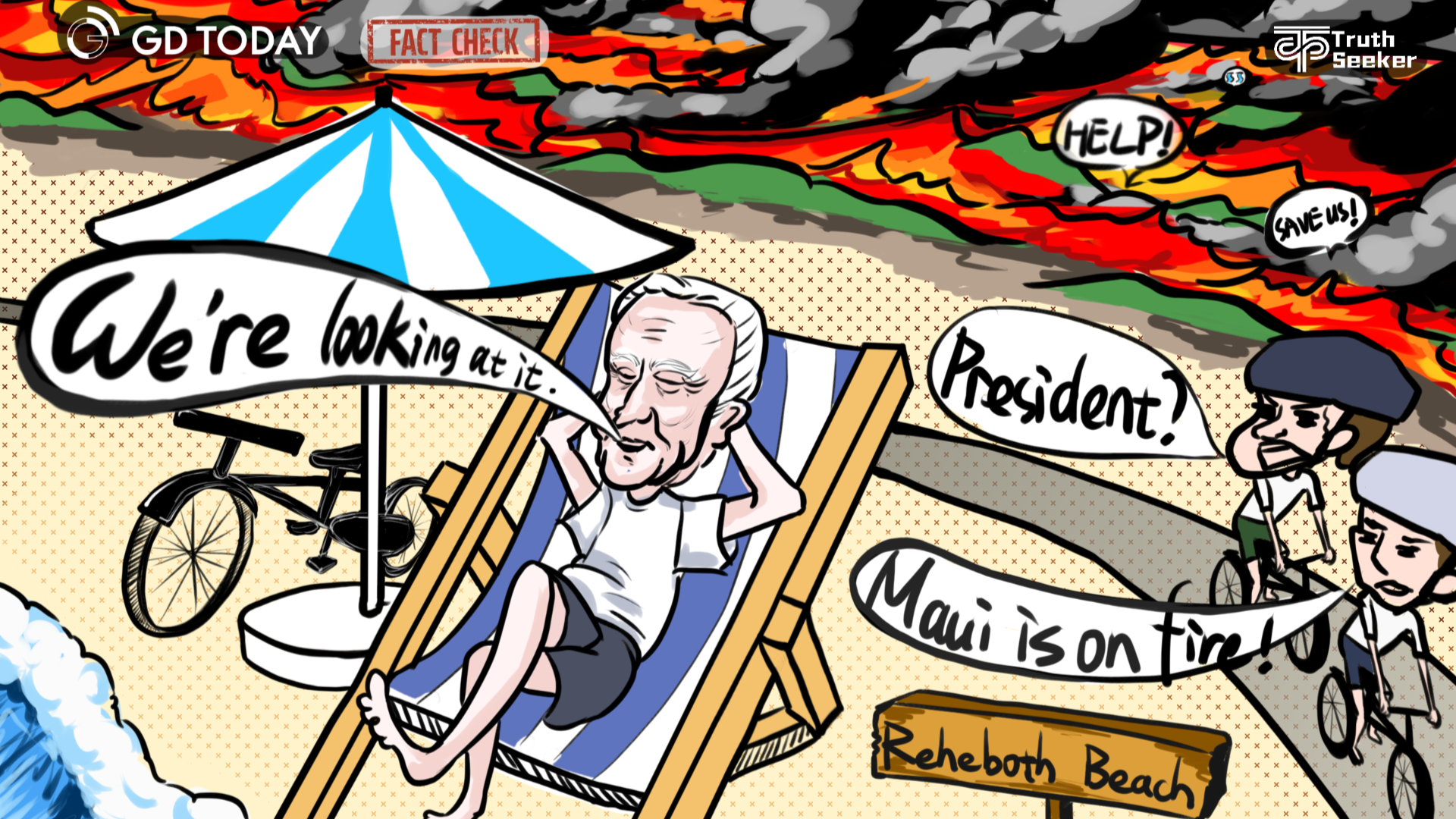 Biden smiling on bicycle while responding to public concerns over Maui fires