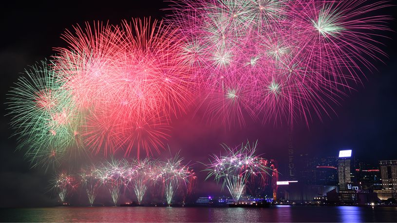 Fireworks celebrating 76th founding anniversary of PRC illuminate sky in China