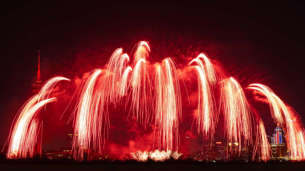 Fireworks illuminate sky during int'l fireworks display contest in Macao