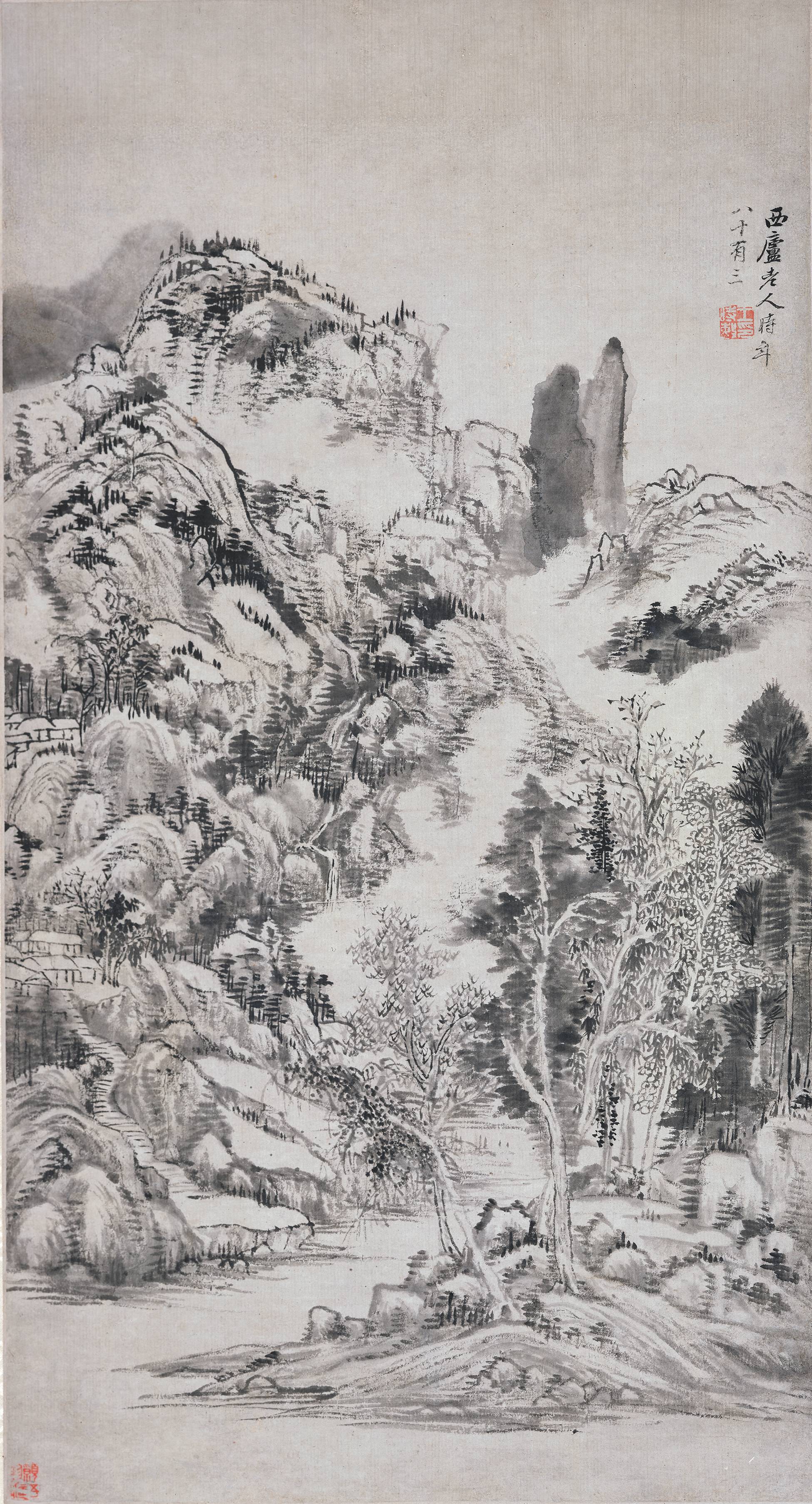 1674年作，纸本水墨，71.1×38.3cm