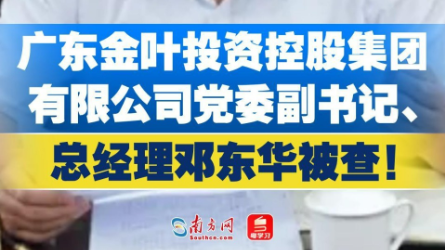 广东金叶投资控股集团有限公司党委副书记、总经理邓东华被查