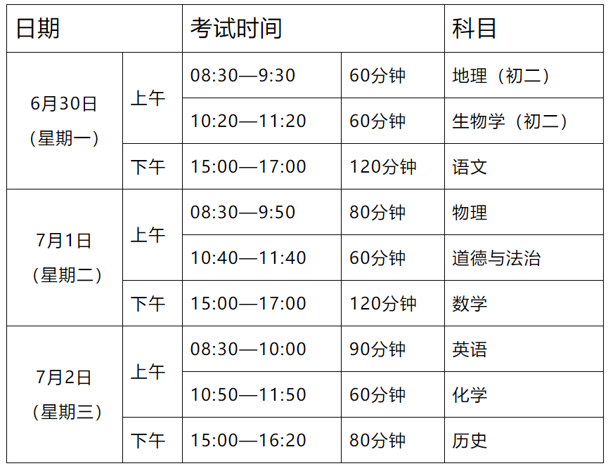 2025年廣東省初中學(xué)業(yè)水平考試時間安排公布