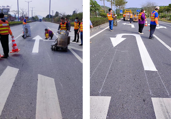 区公路养护中心已完成人行道斑马线、分车道标线、停车线、导向箭头等交通标线的更新补划工作。