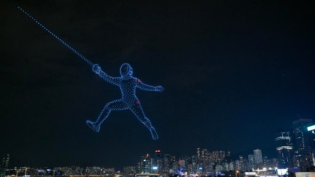 Drone light show celebrating spirit of sports staged in Hong Kong