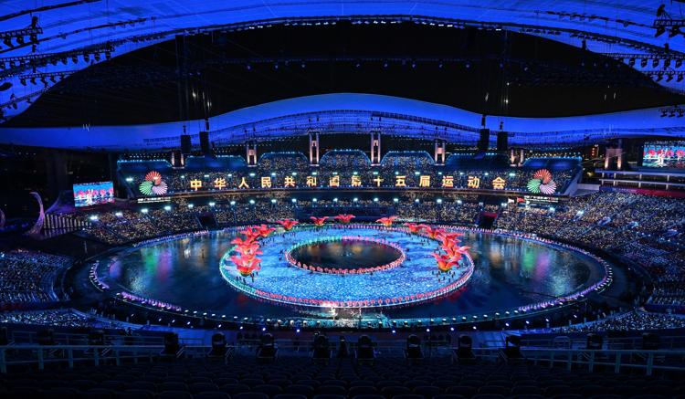 Artists perform during the opening ceremony of China's 15th National Games in Guangzhou, south China's Guangdong Province, Nov. 9, 2025. (Xinhua/Li Xin)