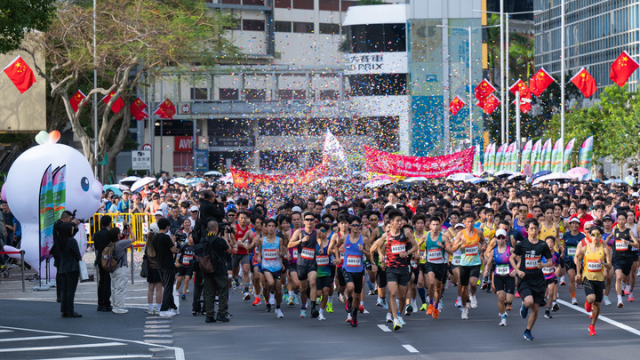 澳门街头,十五运会氛围正浓。 澳门街头,十五运会氛围正浓。