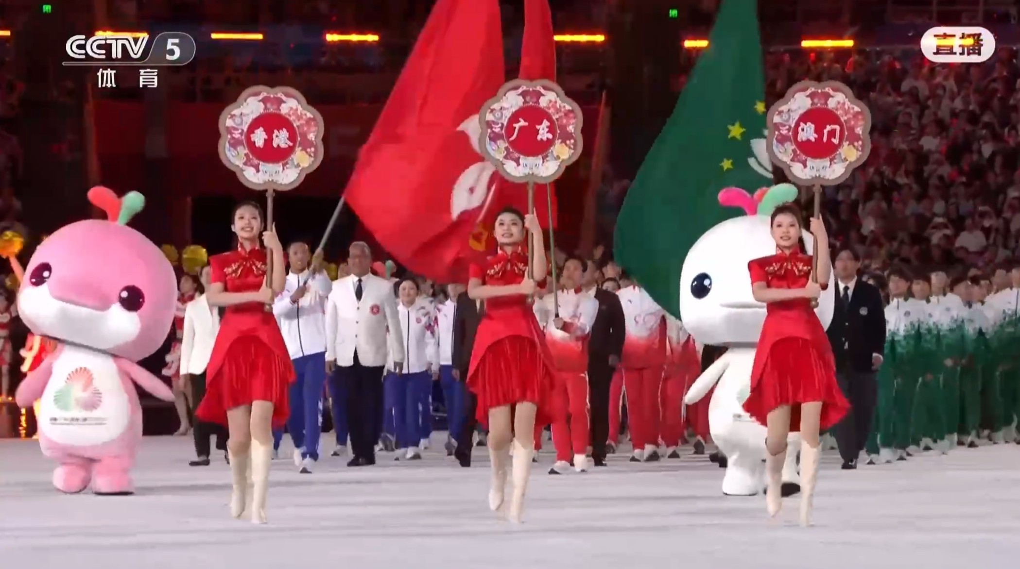 ​Guangdong, Hong Kong and Macao teams march in together at 15th National Games Opening Ceremony