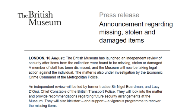 大英博物馆官网公告截图