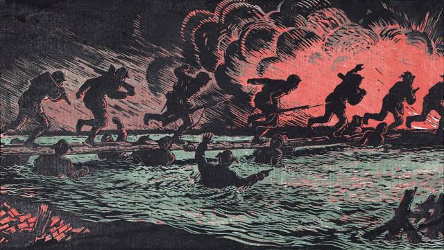 古元 人桥 1948年 版画 20.5cm×36cm 珠海市古元美术馆藏 受访者供图