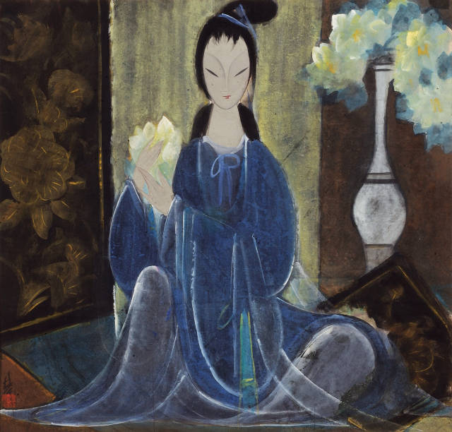 林风眠 青衣仕女 20世纪60年 中国画 66cm×69cm 上海美术馆藏 受访者供图