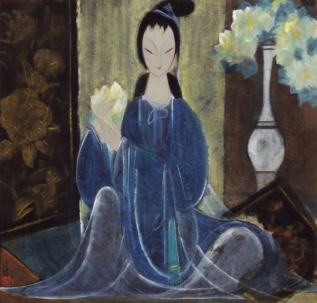 林风眠 青衣仕女 20世纪60年 中国画 66cm×69cm 上海美术馆藏