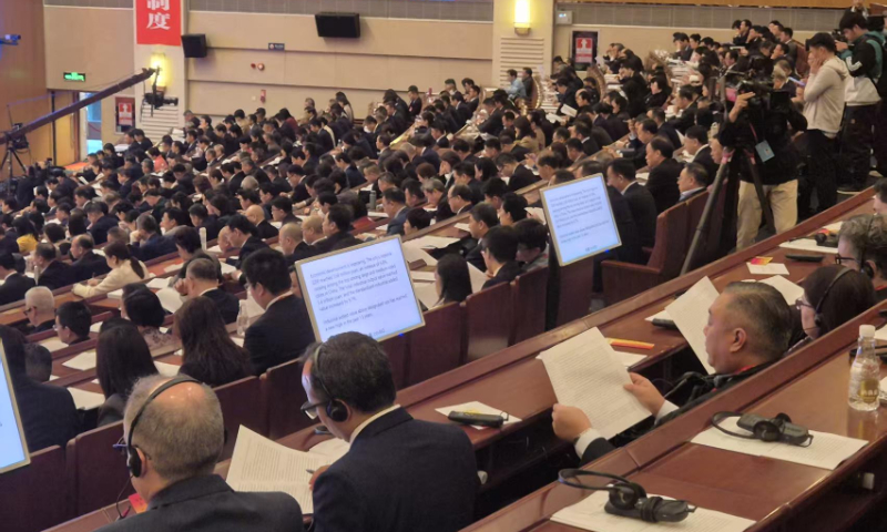 AI-powered simultaneous translation devices, developed by Shenzhen-based tech start-up LAiPIC.AI, are used at the two sessions of Shenzhen, South China's Guangdong Province, on February 25, 2025. Photo: Courtesy of LAiPIC.AI