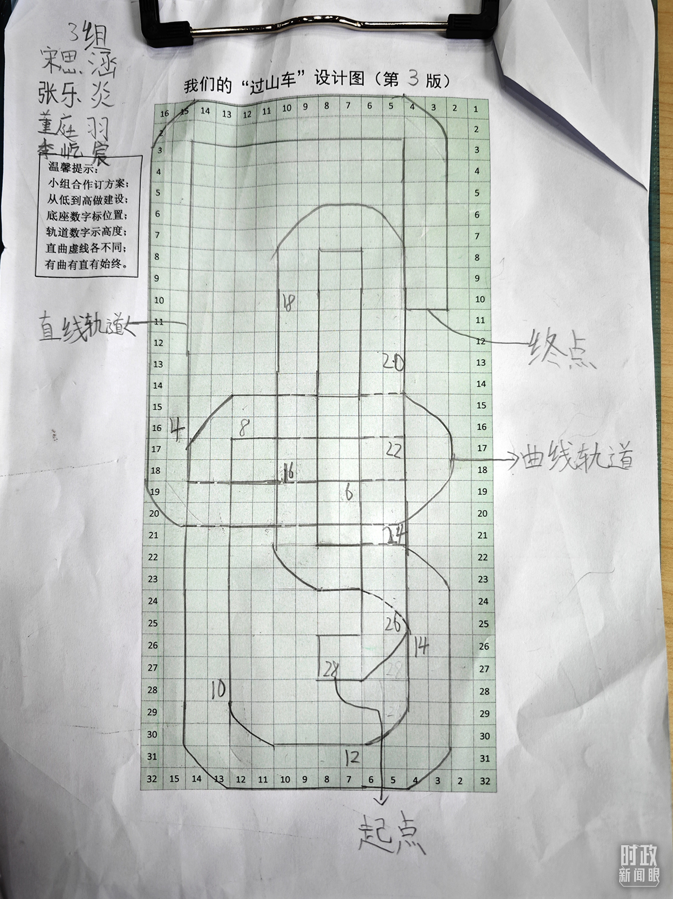 学生们搭建过山车模型的设计图。（总台央视记者彭汉明拍摄）