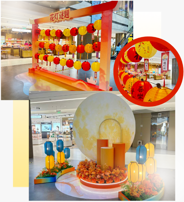 Holiday decor at the store attracts international visitors's attention.
