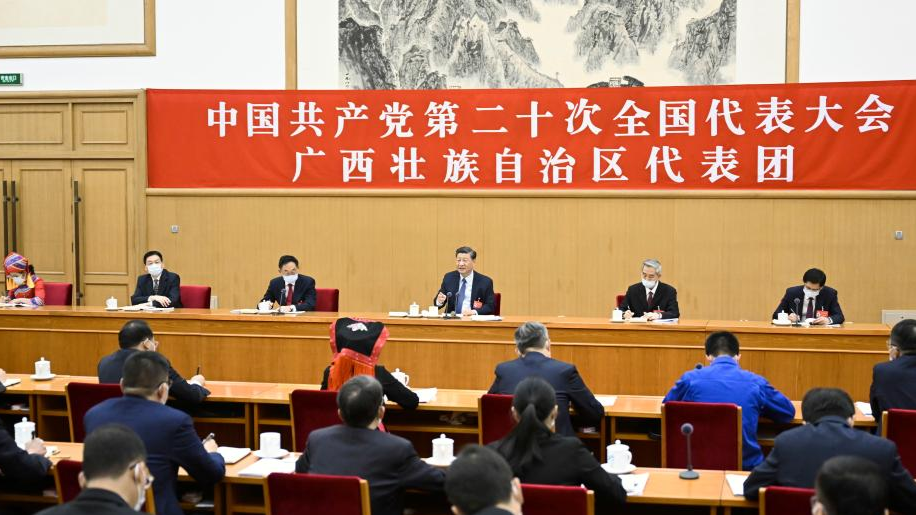 Xi Jinping attends group discussion with delegates from Guangxi to 20th CPC National Congress