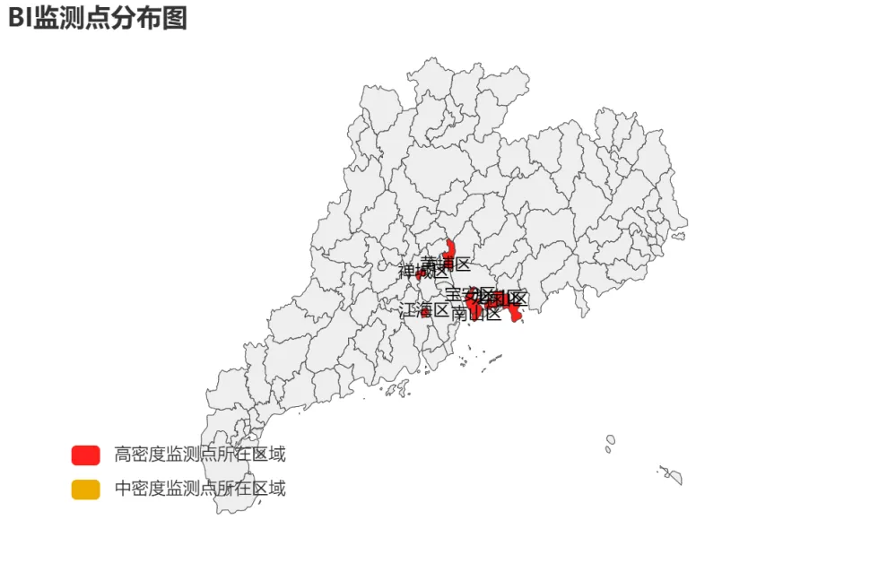 图1 广东省2024年6月上半月幼虫密度BI高密度监测点所在地区