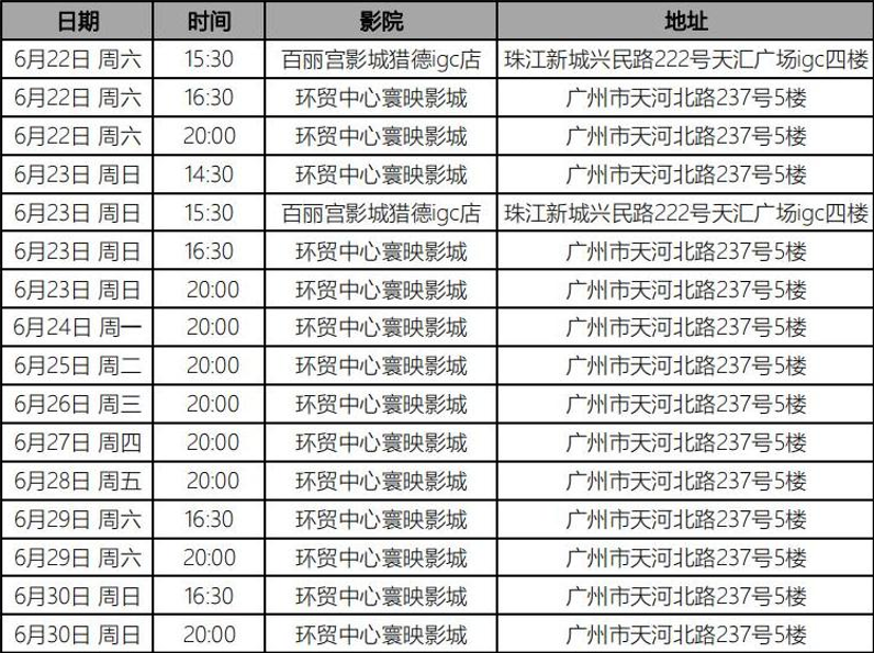 图为《同学们》第一阶段广州刊行场次，更多影院及场次正在鼓舞中