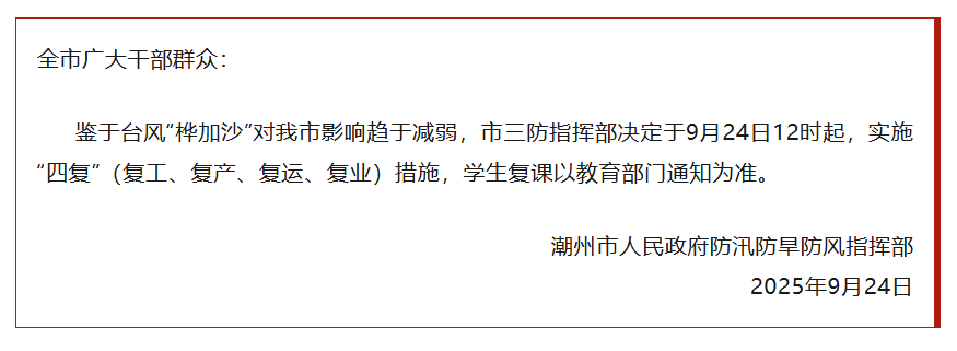 台风“ Baigaza”的影响往往会减弱，Chaozhou从中午