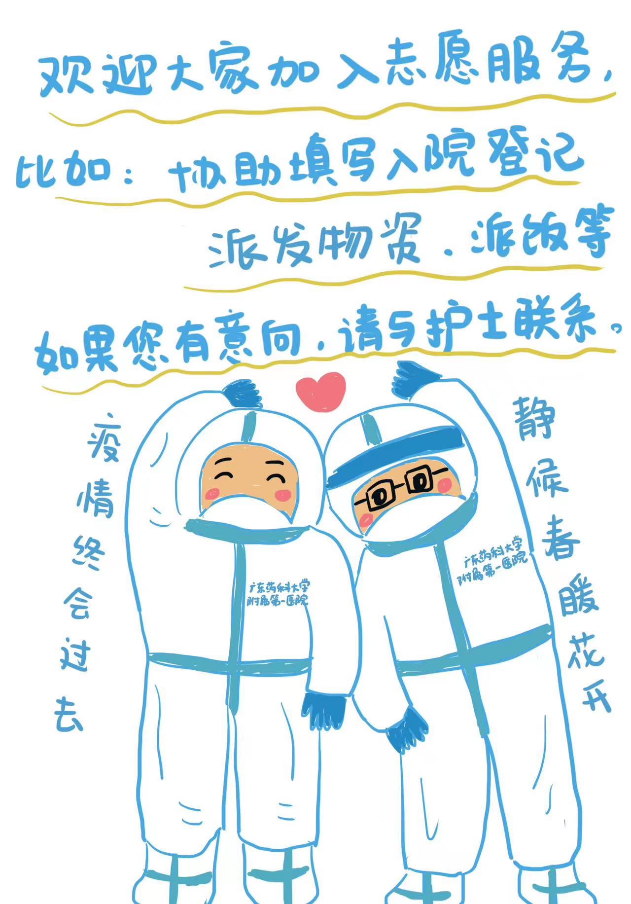周旋绘制的舱内志愿者宣传画。通讯员供图