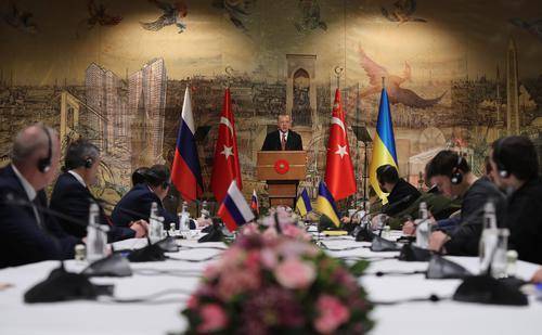 3月29日，俄罗斯和乌克兰谈判代表在土耳其伊斯坦布尔多尔玛巴赫切宫总统府开启新一轮谈判。新华社发