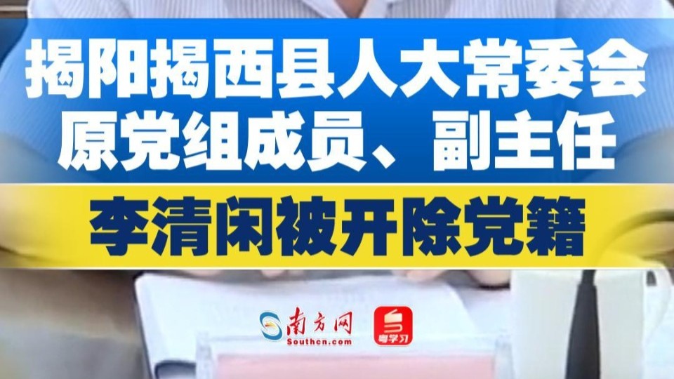 揭阳揭西县人大常委会原党组成员、副主任李清闲被开除党籍