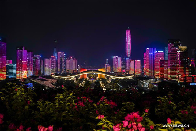 Light show celebrating 70th anniversary of founding of PRC held in Shenzhen