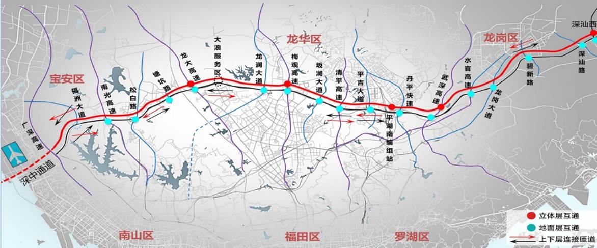 图为机荷高速改扩建工程路网图