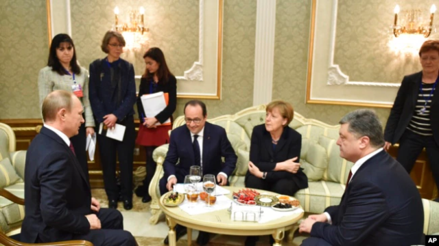 2015年2月11日，俄、法、德、乌四国领导人在白俄罗斯明斯克会谈