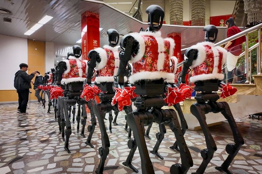 2025年1月28日，杭州宇树科技人形机器人在2025年央视春晚后台。新华社发