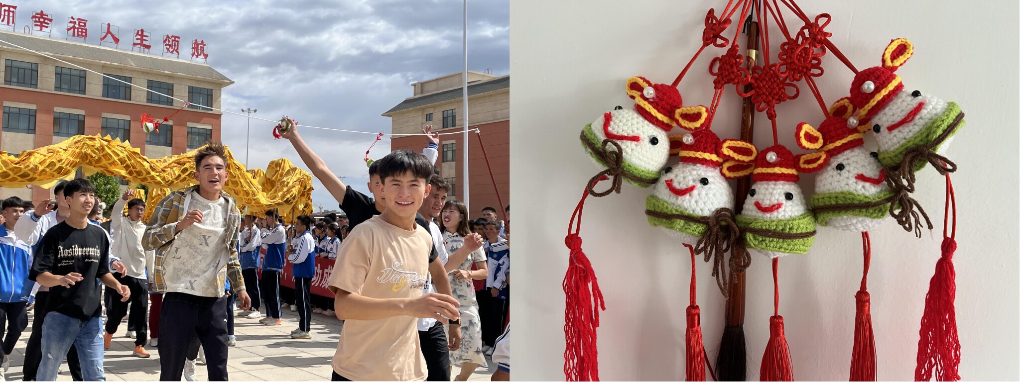 迎考学生举着肖韵伶设计制作的“高粽”（受访者供图）