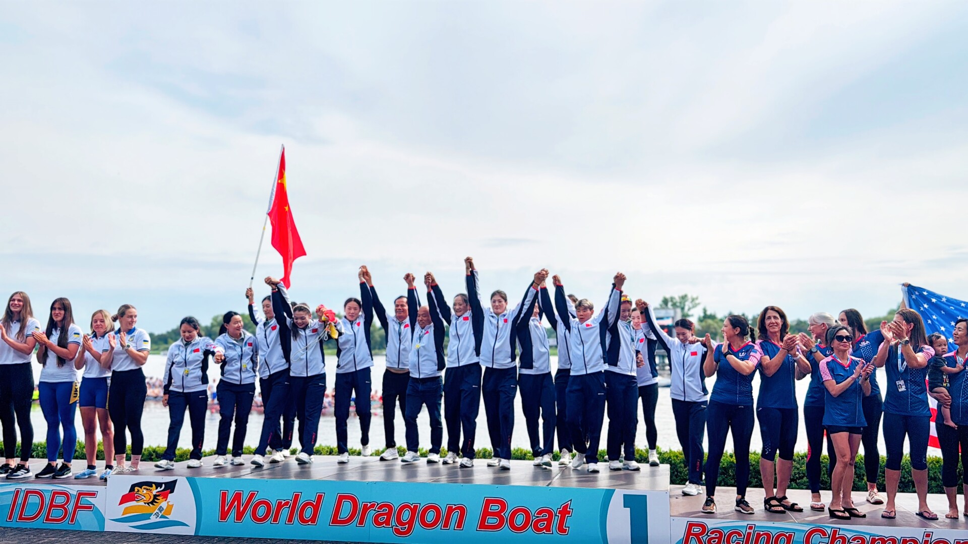 Jiujiang Dragon Boat Team stands on the top podium.
Photo provided by Jiujiang Town