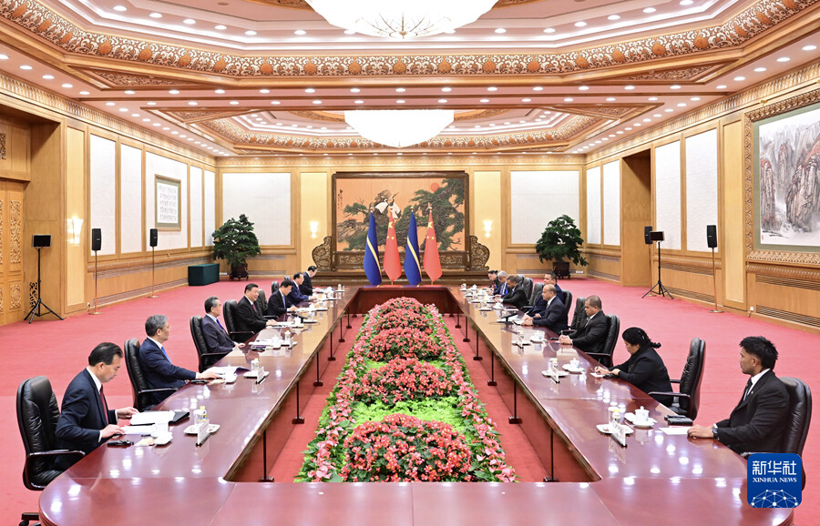   3月25日下午，国家主席习近平在北京人民大会堂同来华进行国事访问的瑙鲁总统阿迪昂举行会谈。新华社记者 翟健岚 摄