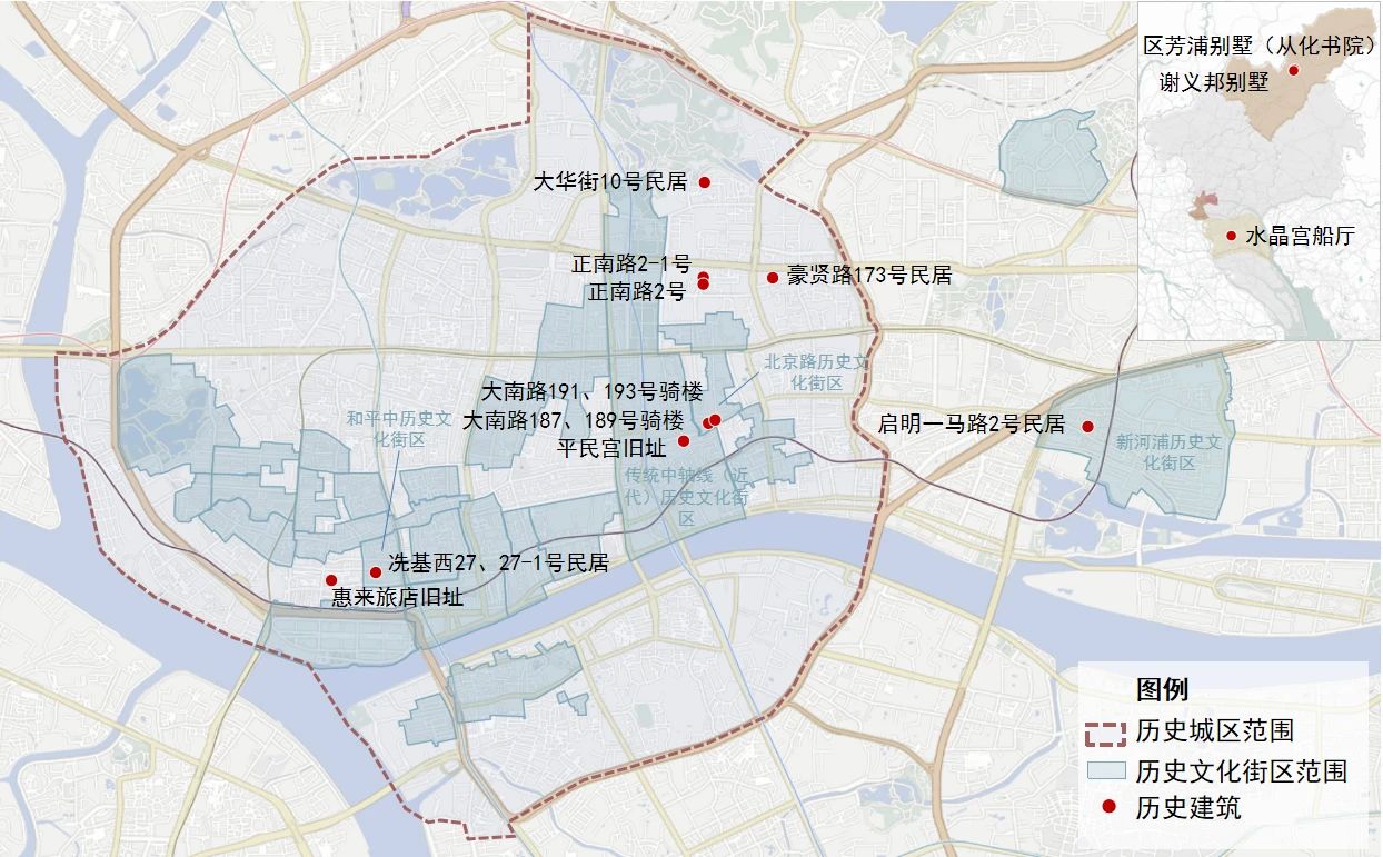 广州市第八批历史建筑分布地图。图源：广州市岭南历史建筑研究所